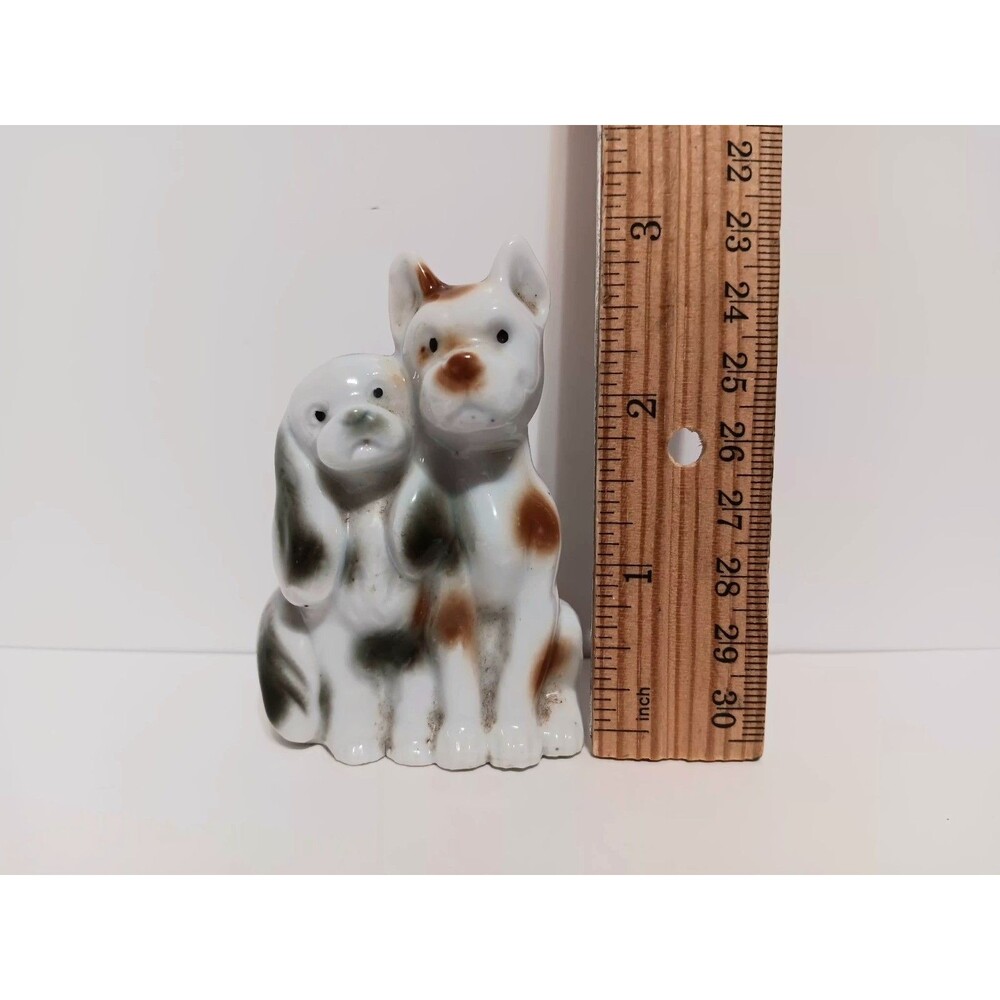 Dogs Porcelain Figurine Duo JAPAN Animal Country Farmhouse Home Decor